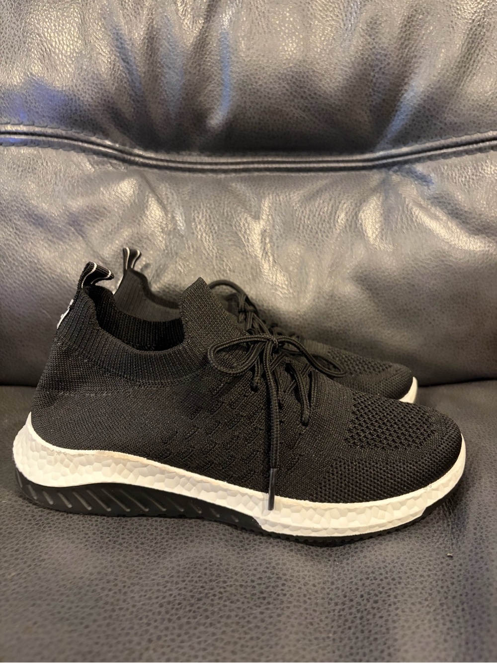 Danskin Black Knit Lace-Up Slip-On Sneakers with White Sole